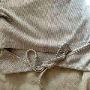 white Ribbed Top with Drawstring